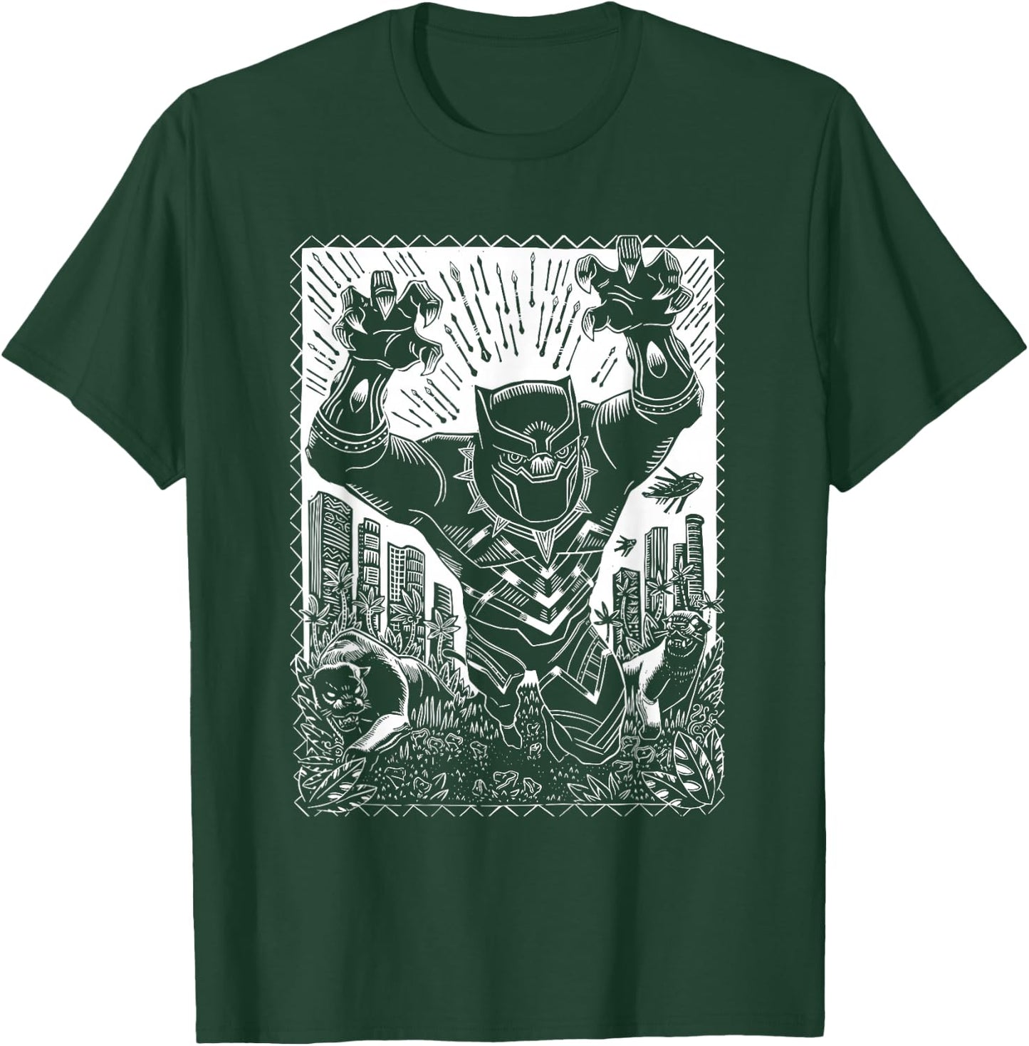 Marvel Black Panther Linocut Black T-Shirt - T-Shirt | Forest