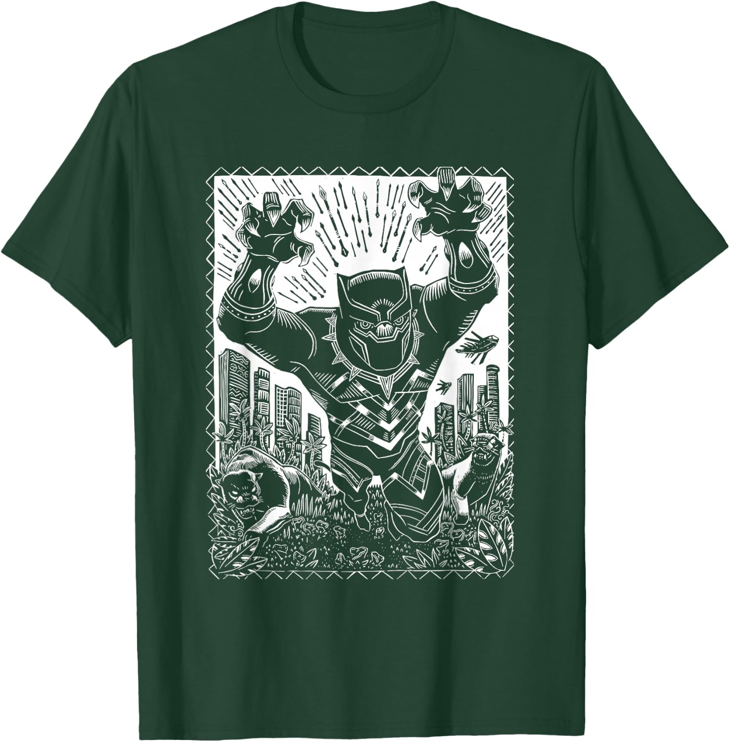 Marvel Black Panther Linocut Black T-Shirt - T-Shirt | Forest