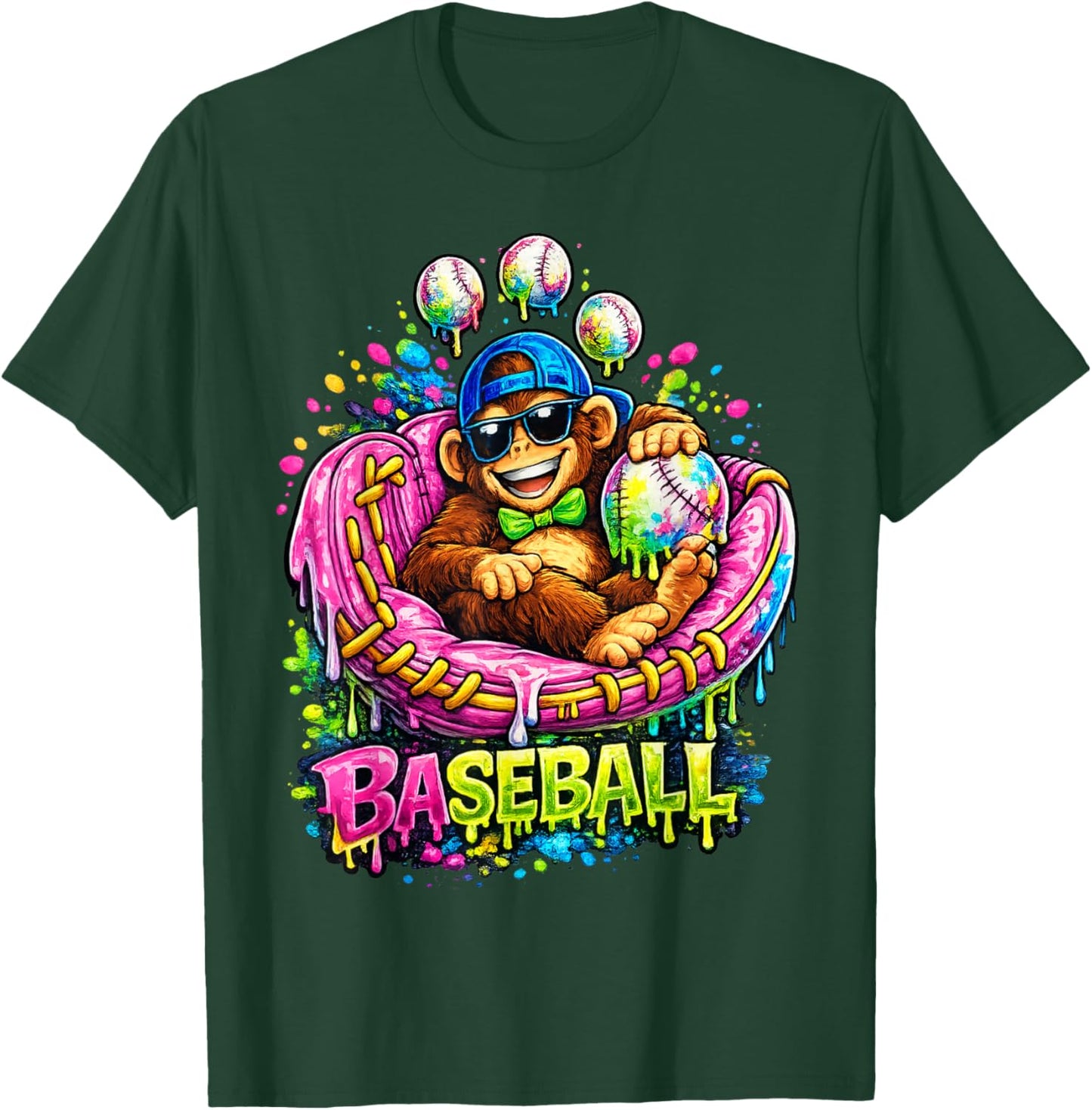 Monkey Funny Animals Baseball Ice Cream Drip Cool T-Shirt - T-Shirt | Forest
