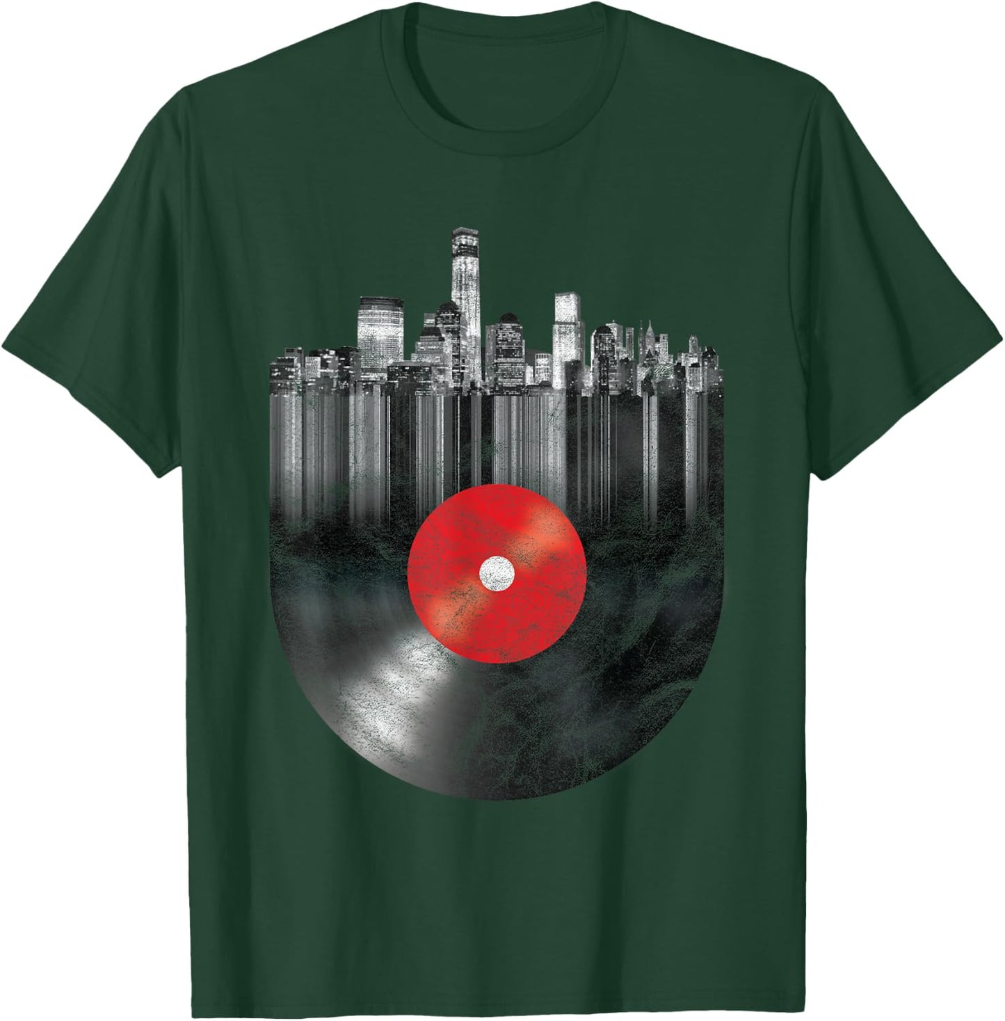 New York City Skyline Vinyl Record NYC Big Apple Turntable T-Shirt - T-Shirt | Forest