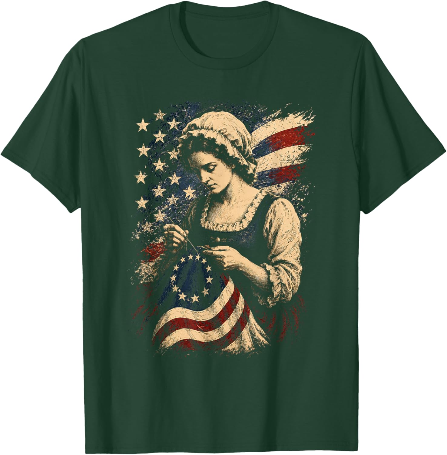 Betsy Ross Flag Funny Sewing First American Flag Design T-Shirt - T-Shirt | Forest