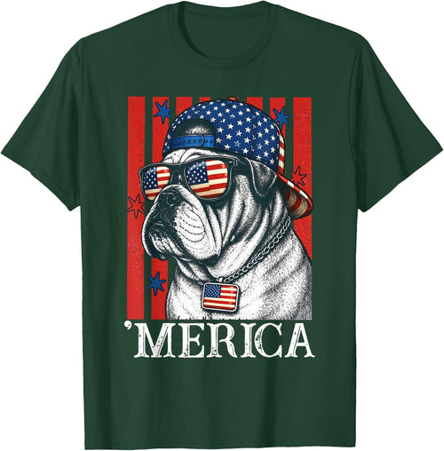 Merica Dog Patriotic English Bulldog American Flag