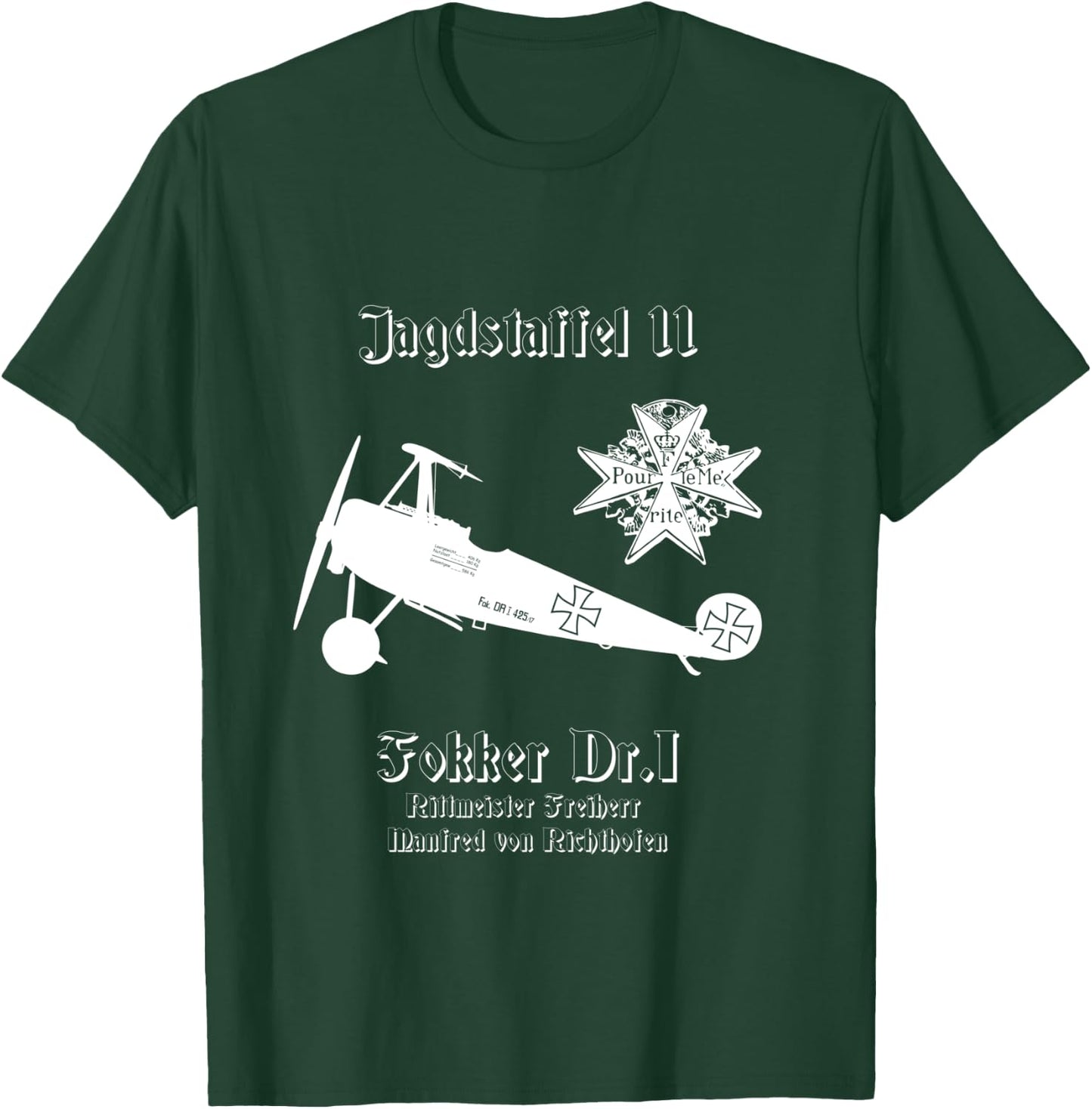 Jasta 11 Fokker DR.I German Triplane Dreidecker Richthofen T-Shirt - T-Shirt | Forest
