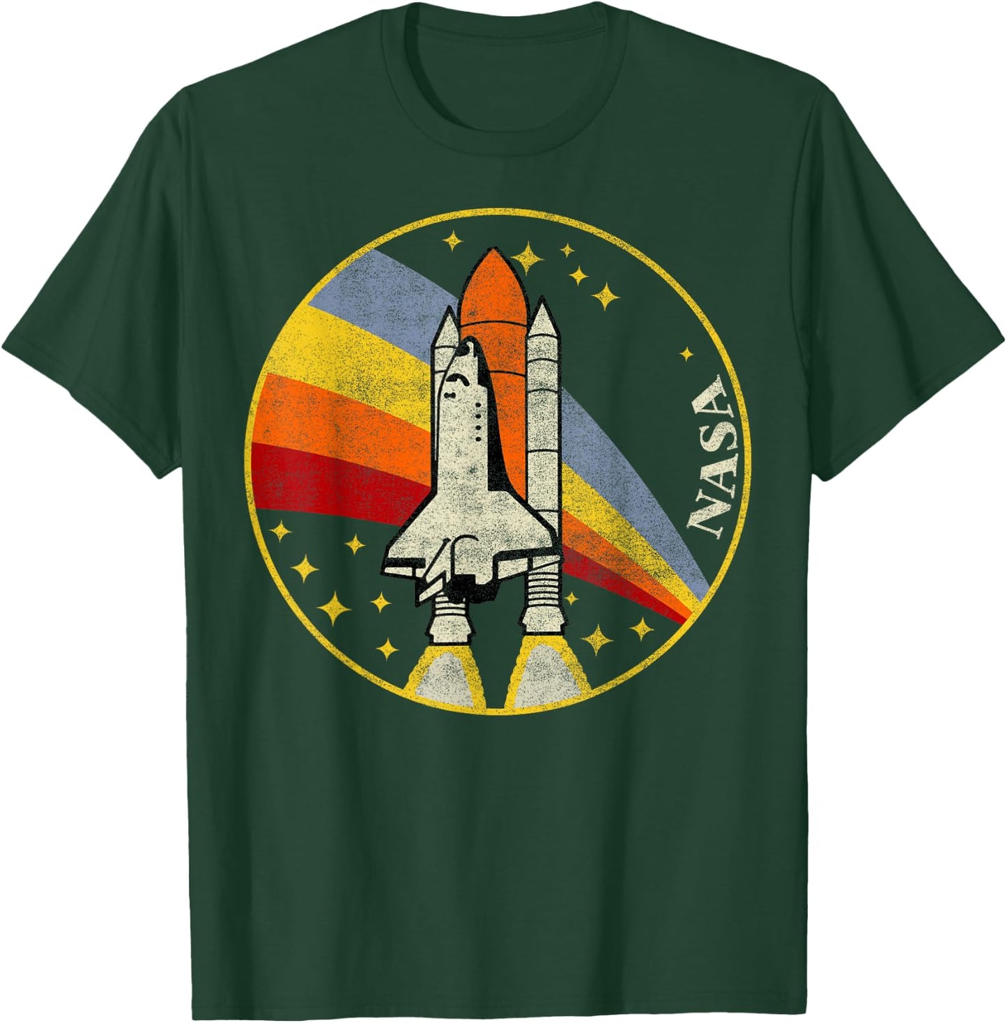 NASA Vintage Distressed Classic Rainbow Stripe Shuttle Badge T-Shirt - T-Shirt | Forest