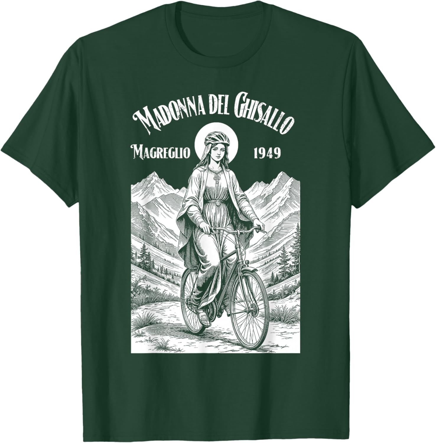 Cyclist Patron Saint Madonna del Ghisallo Bicycle T-Shirt - T-Shirt | Forest