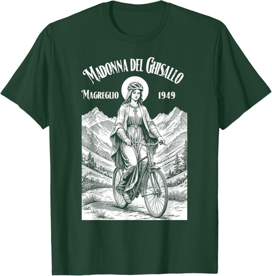 Cyclist Patron Saint Madonna del Ghisallo Bicycle T-Shirt - T-Shirt | Forest