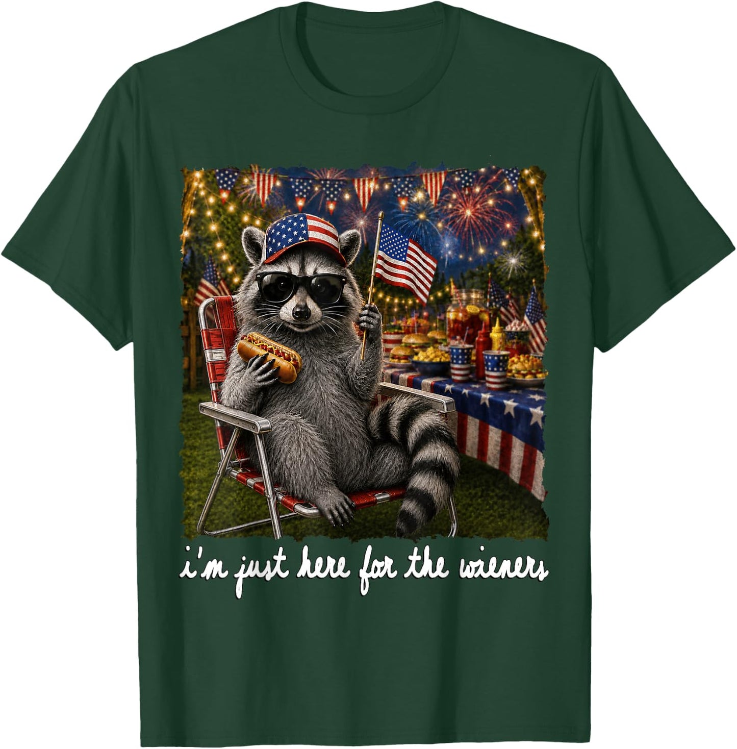 I'm Just Here for The Wieners Feral Raccoon 4th of July Kids T-Shirt - T-Shirt | Forest
