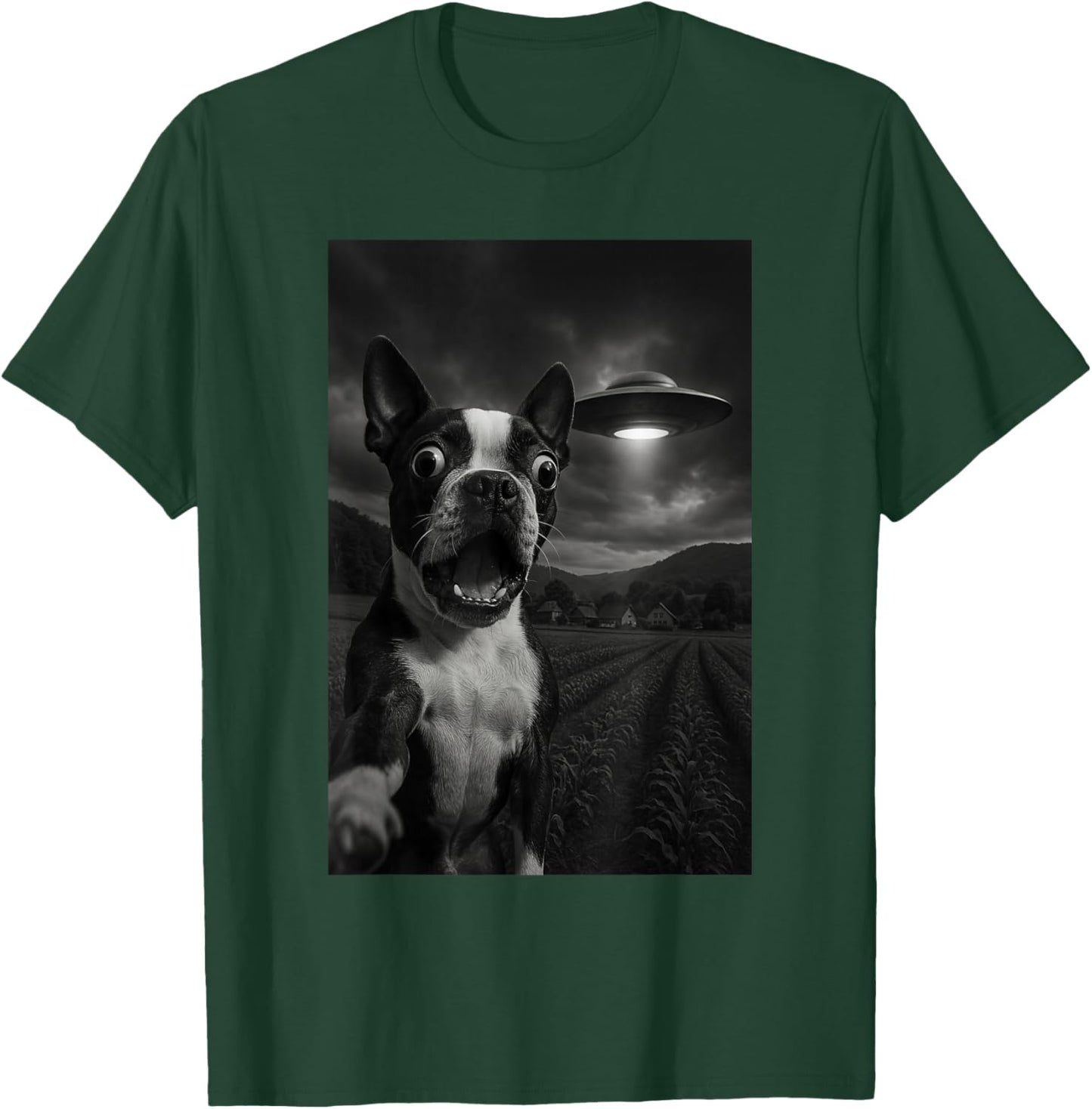 Boston Terrier UFO Encounters Selfie T-Shirt - T-Shirt | Forest