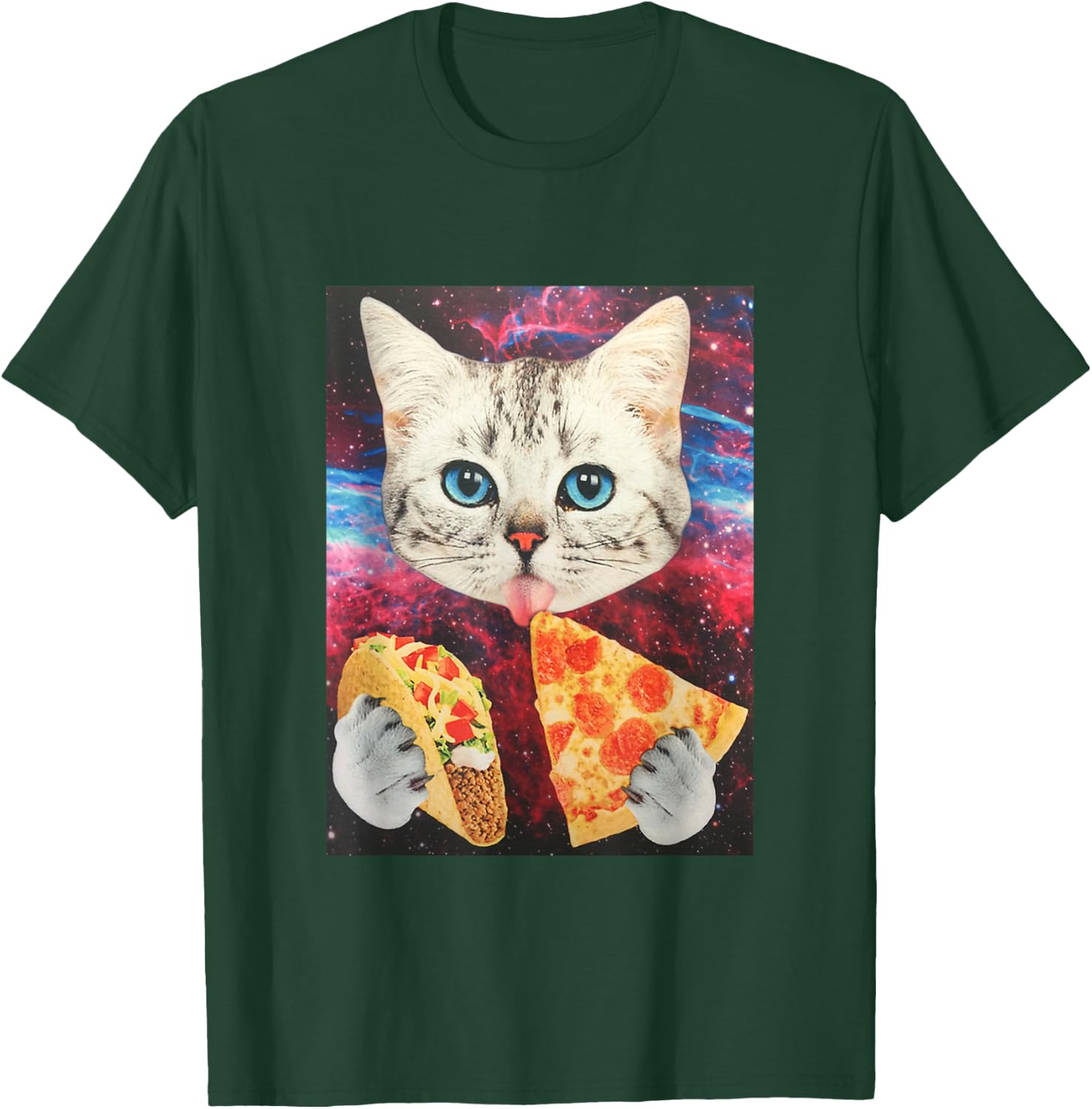 Funny Cute Outer Space Galaxy Cat Meme Pizza Taco Trippy T-Shirt - T-Shirt | Forest