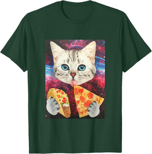 Funny Cute Outer Space Galaxy Cat Meme Pizza Taco Trippy T-Shirt - T-Shirt | Forest