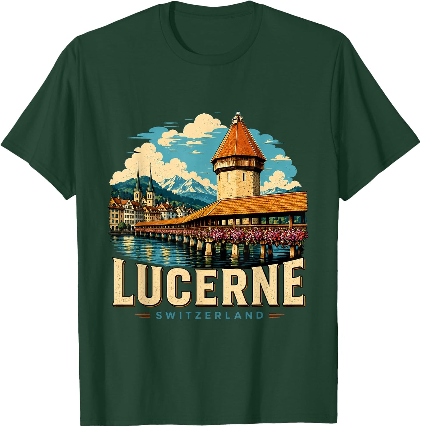 Vintage Lucerne Switzerland Travel Souvenir Landmark Gift T-Shirt - T-Shirt | Forest