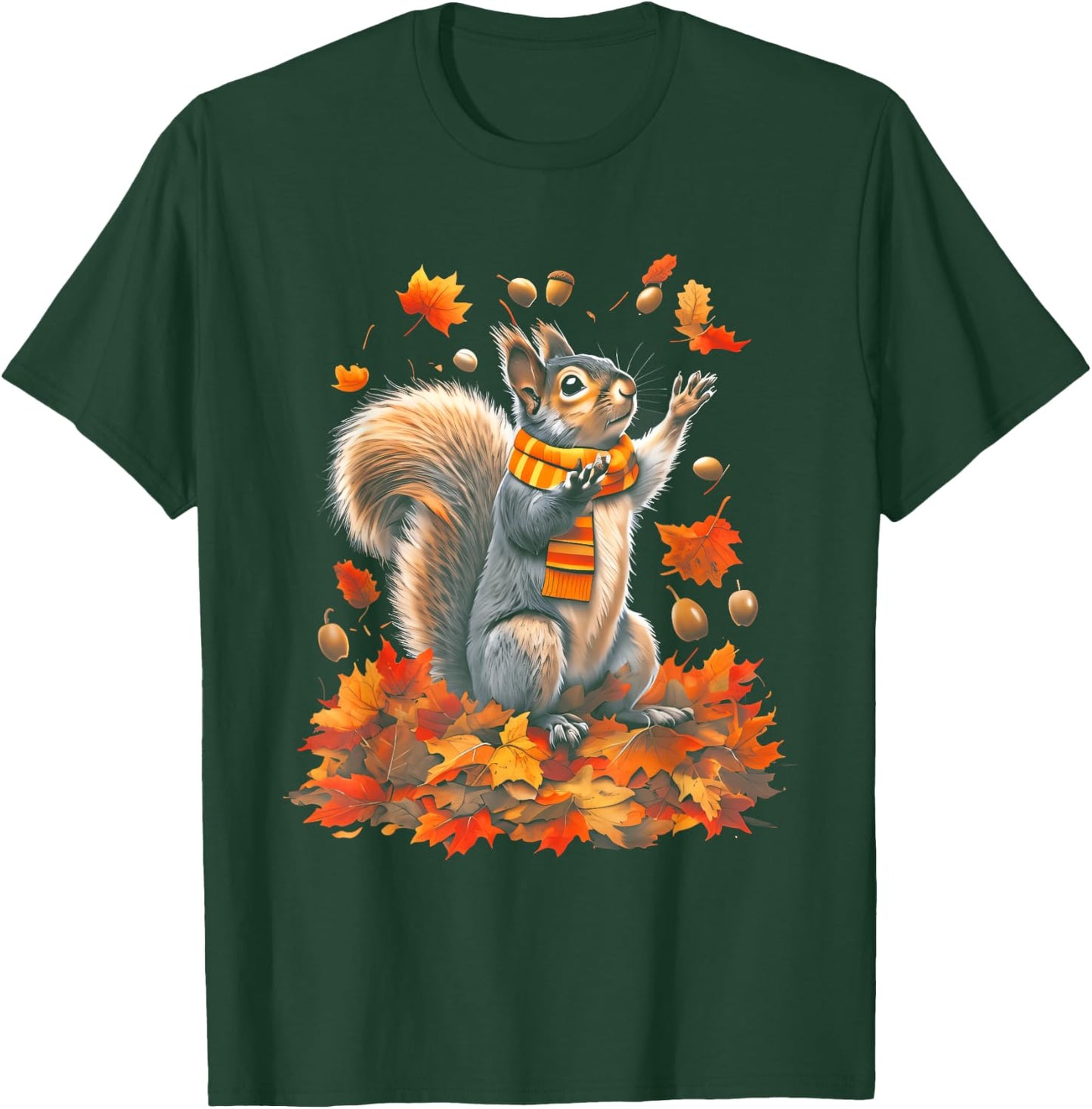 Cute Squirrel with Fall Leaves Autumn Animal Thanksgiving T-Shirt - T-Shirt | Forest