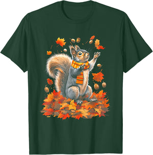 Cute Squirrel with Fall Leaves Autumn Animal Thanksgiving T-Shirt - T-Shirt | Forest