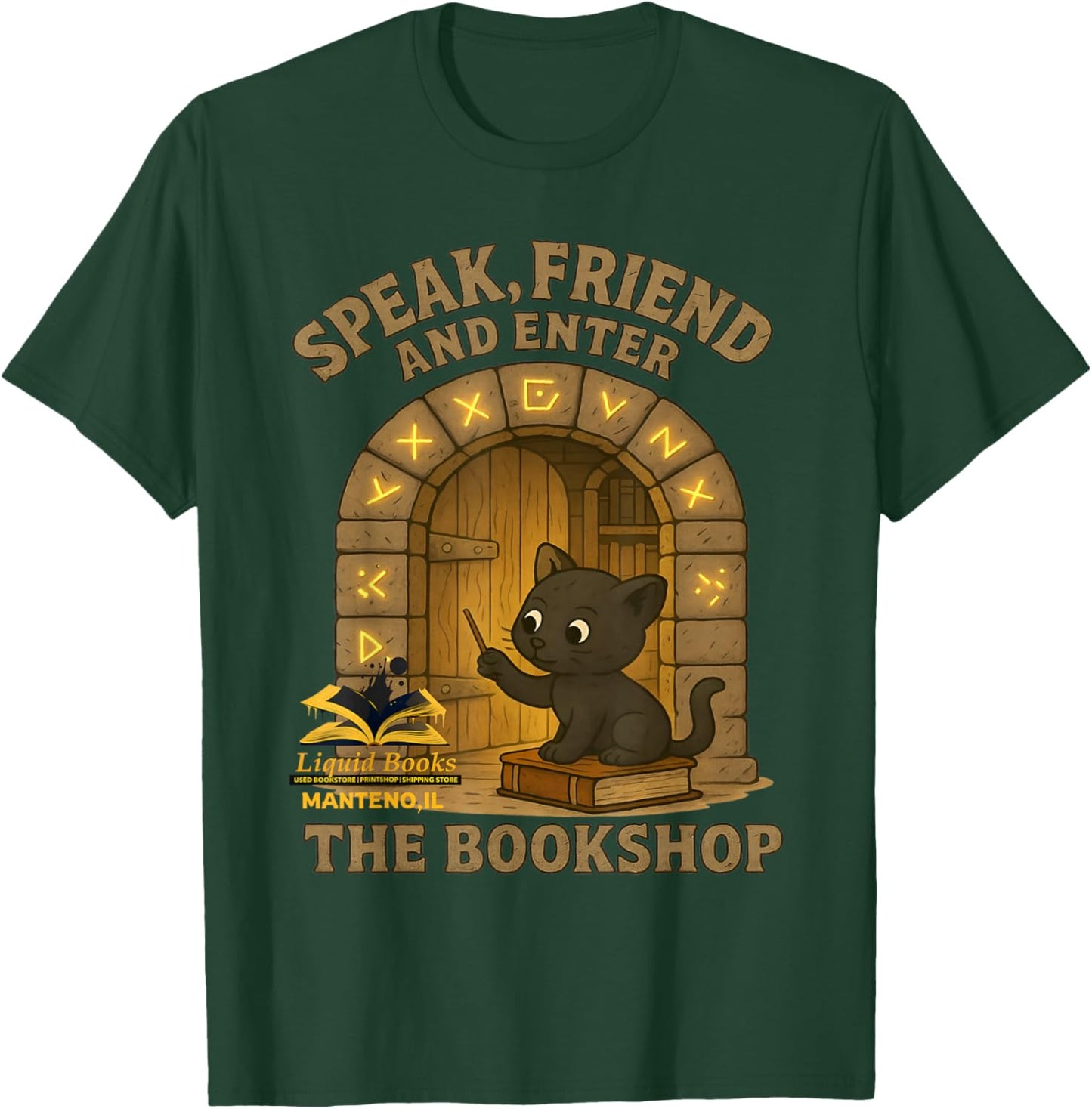 Speak Friend Enter Funny Bookshop Magic Black Panther Design T-Shirt - T-Shirt | Forest