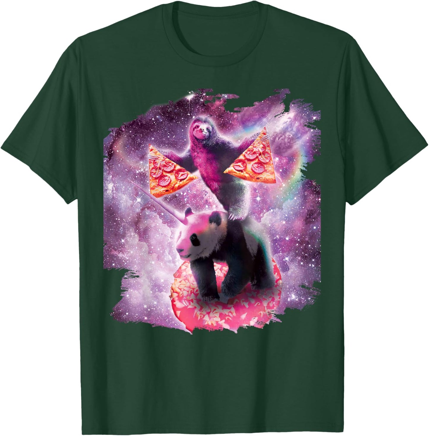 Space Pizza Sloth On Panda Unicorn On Doughnut T-Shirt - T-Shirt | Forest