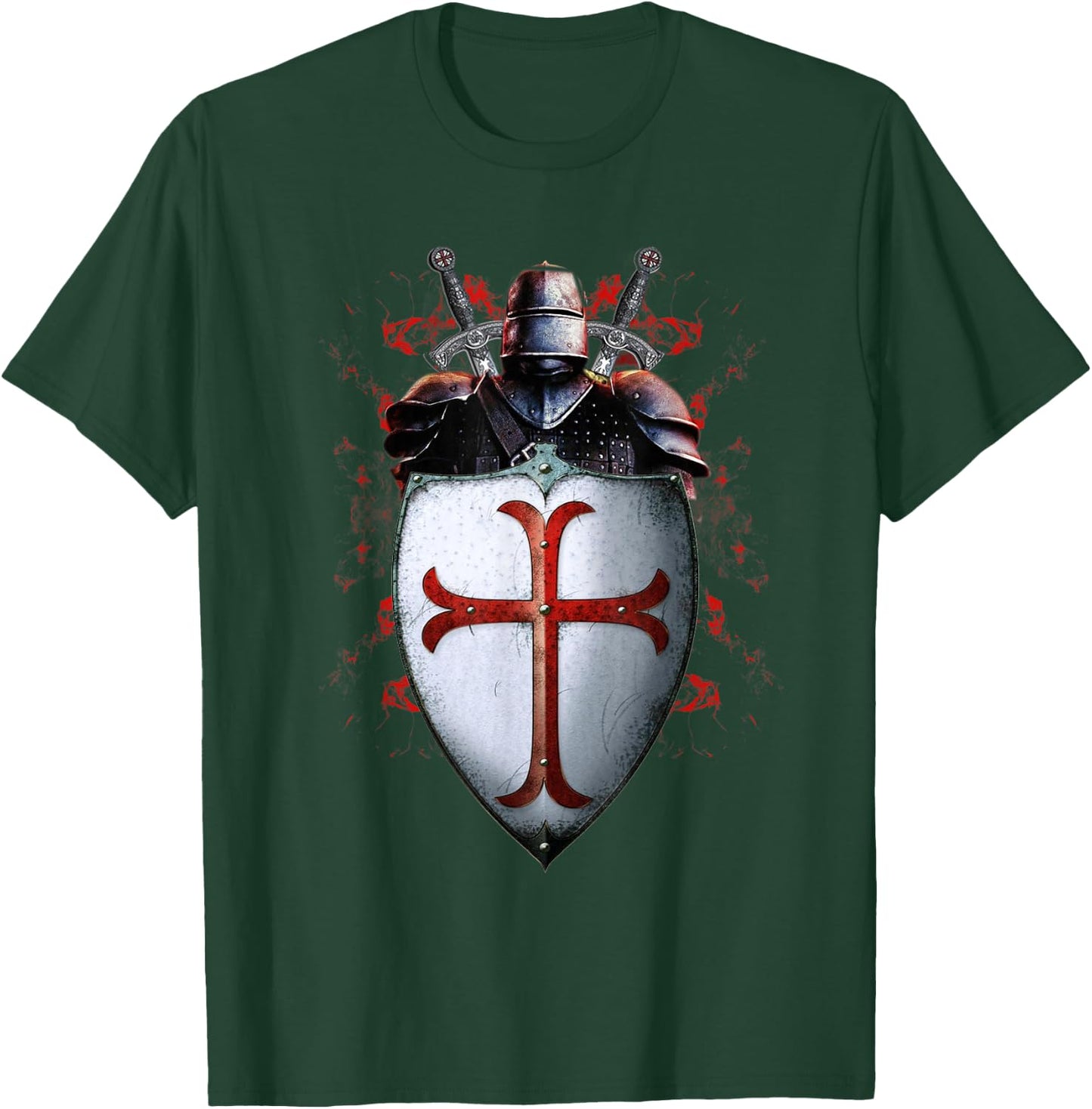 Knights Templar Flag Helmet Cross Sword Gift T-Shirt - T-Shirt | Forest