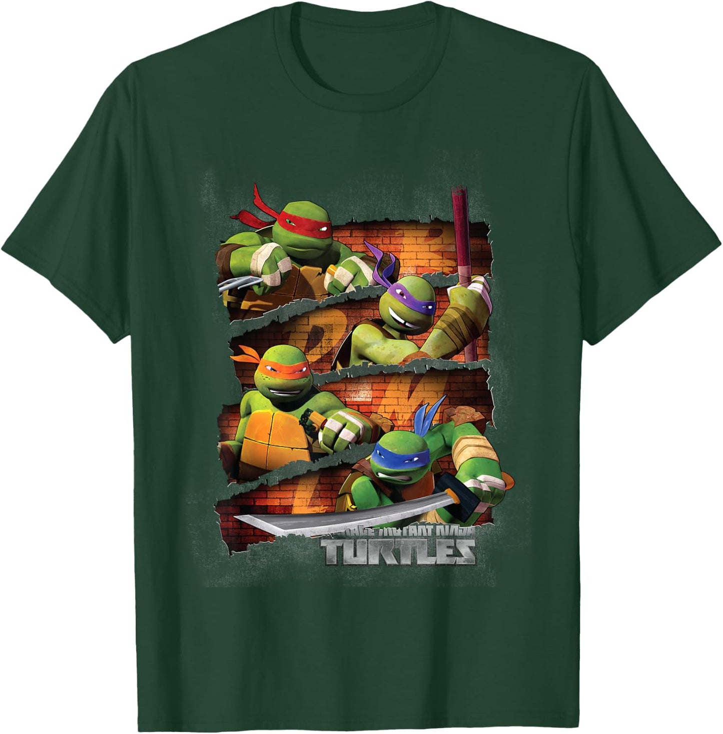 TMNT 4 Turtle Slice With Weapon T-Shirt - T-Shirt | Forest