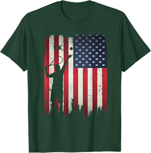 Tennis USA American Flag 4th of July Patriotic Sports Women Kids Men T-Shirt - T-Shirt | Forest