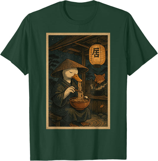 Japanese Duck Eating Ramen for Boys Girls Men Women T-Shirt - T-Shirt | Forest