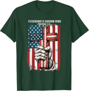 Fatherhood is Kingdom Work Christian Dad Flag Father's Day T-Shirt - T-Shirt | Forest