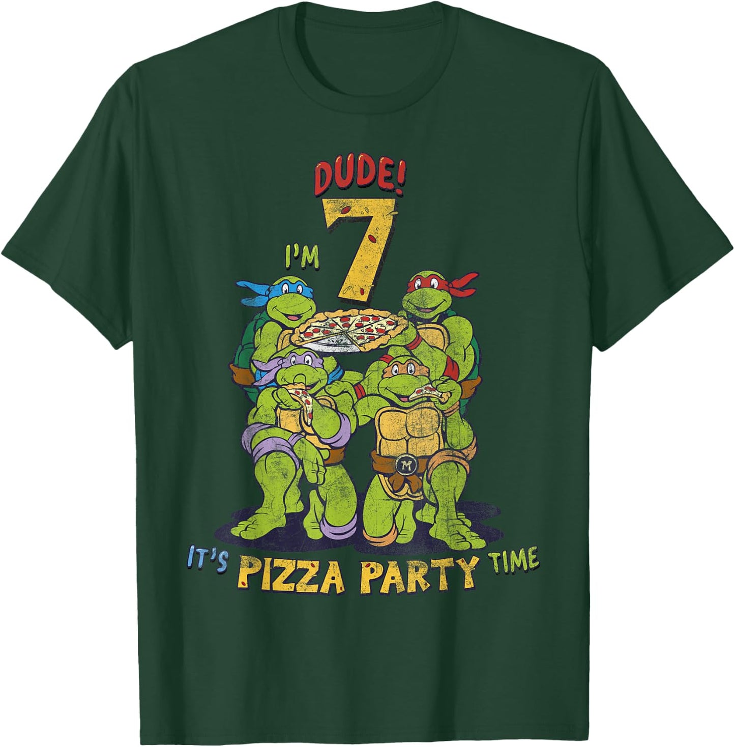 Teenage Mutant Ninja Turtles I'm 7 Dude Pizza Birthday Party T-Shirt - T-Shirt | Forest