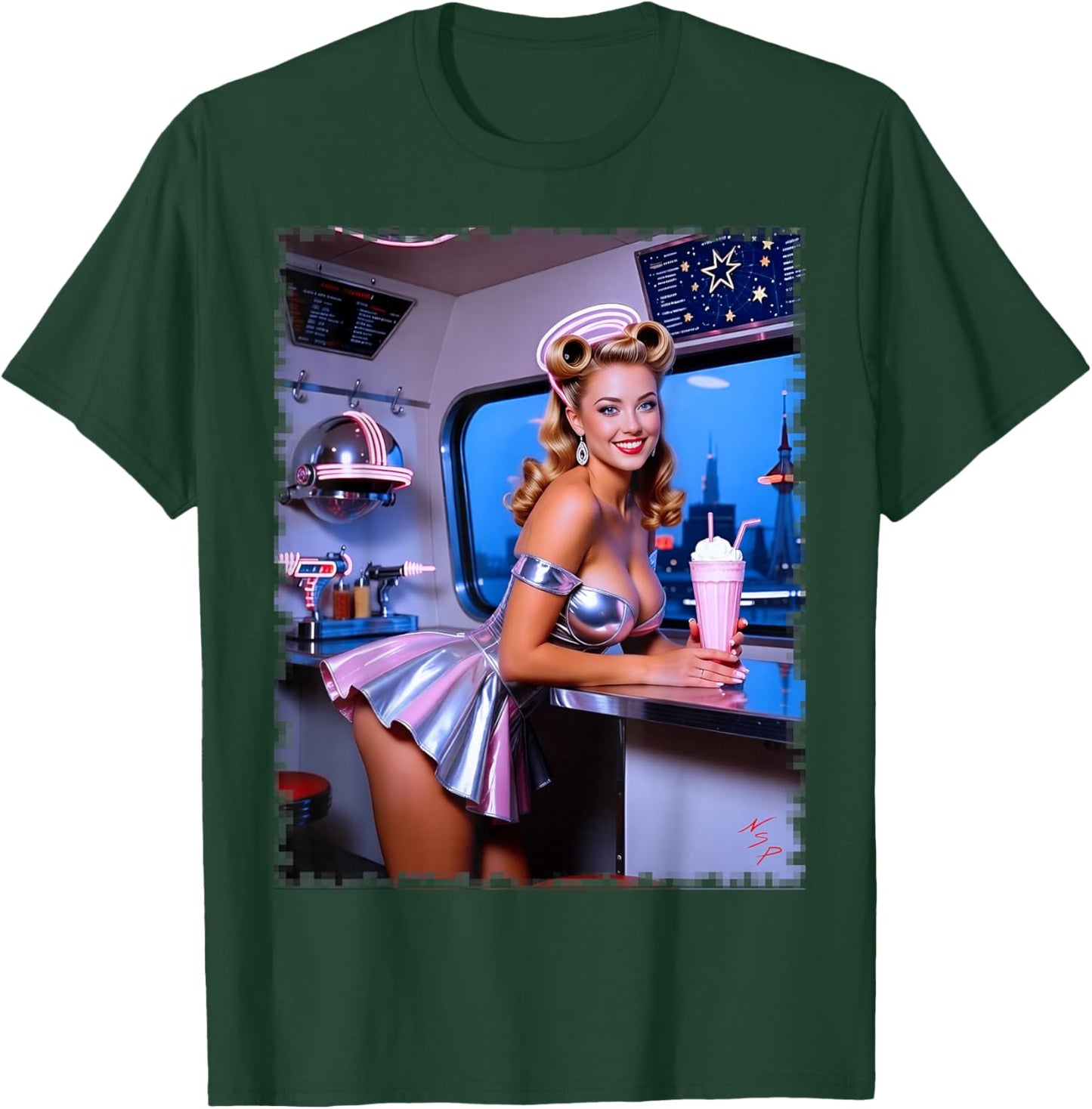 Pinup Girl T Shirt - Sexy Blonde Future Retro Pinup T-Shirt - T-Shirt | Forest