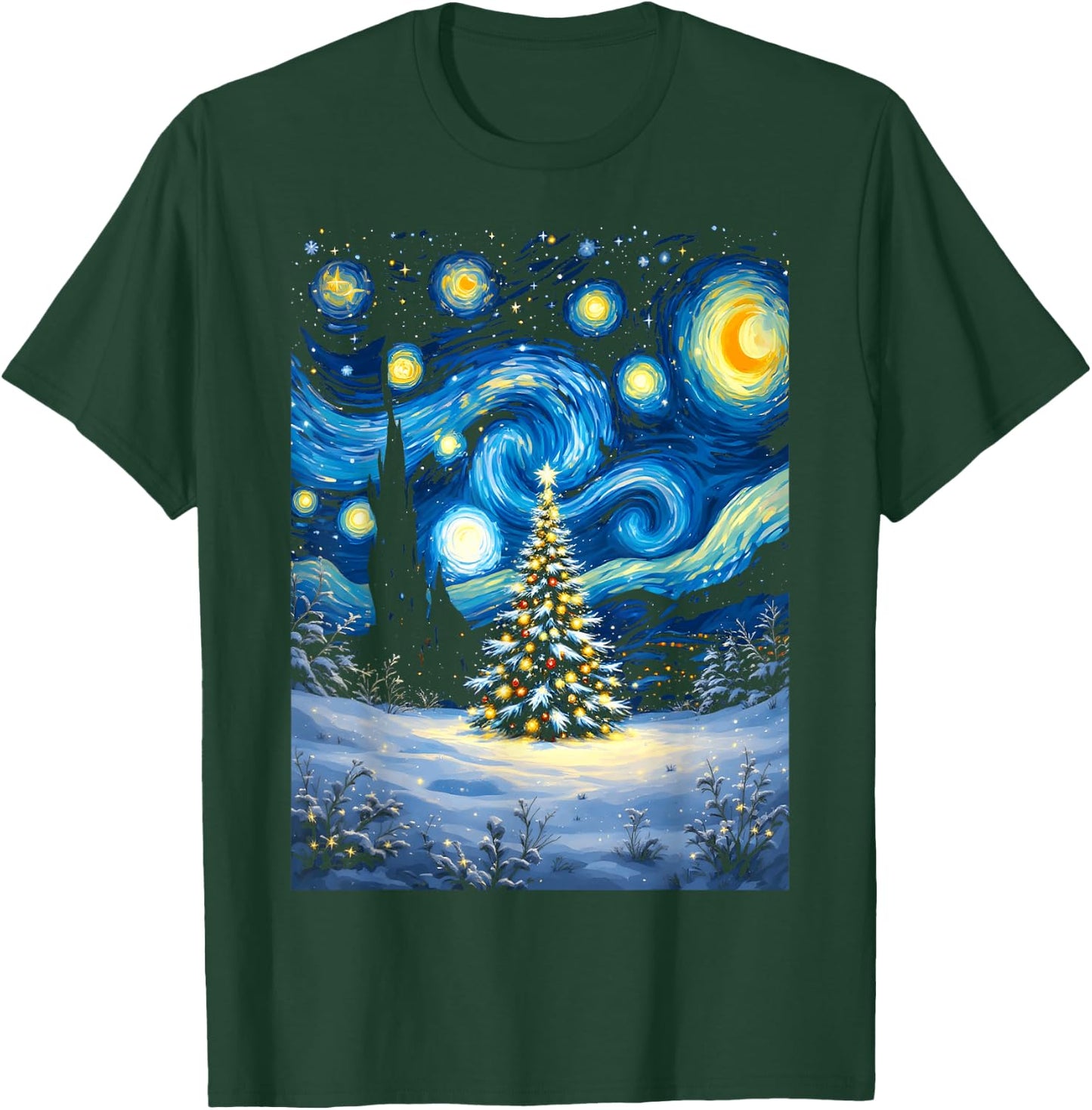 Christmas Tree Starry Night Van Gogh Winter Wonderland T-Shirt - T-Shirt | Forest