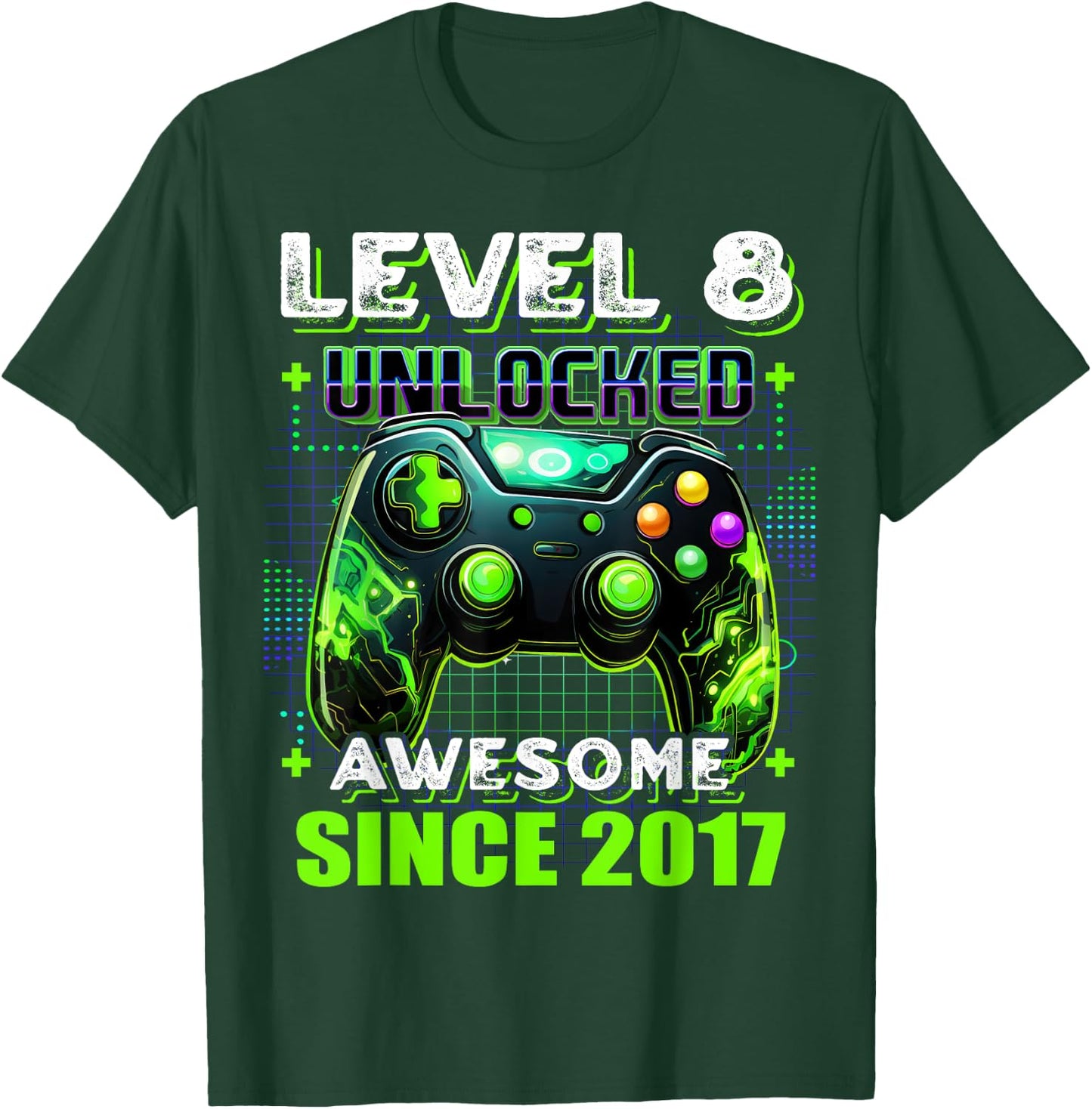 8th Birthday Boy Level 8 Gamer 8 Year Video Game Party T-Shirt - T-Shirt | Forest