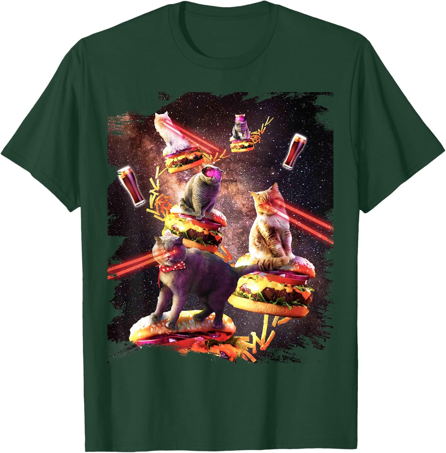 Galaxy Laser Cat On Burger - Space Cheeseburger Cats T-Shirt - T-Shirt | Forest