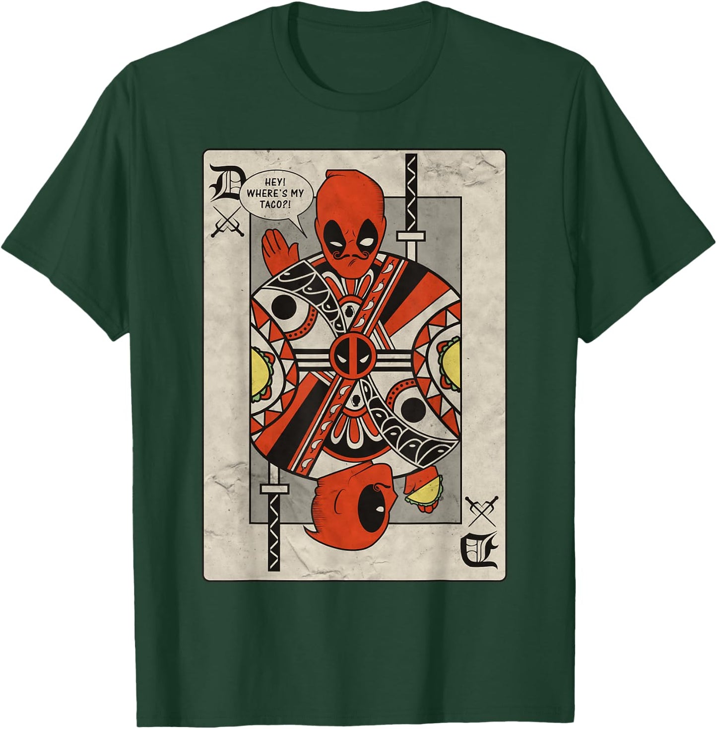 Marvel Deadpool Playing Card Taco Fight Graphic T-Shirt - T-Shirt | Forest