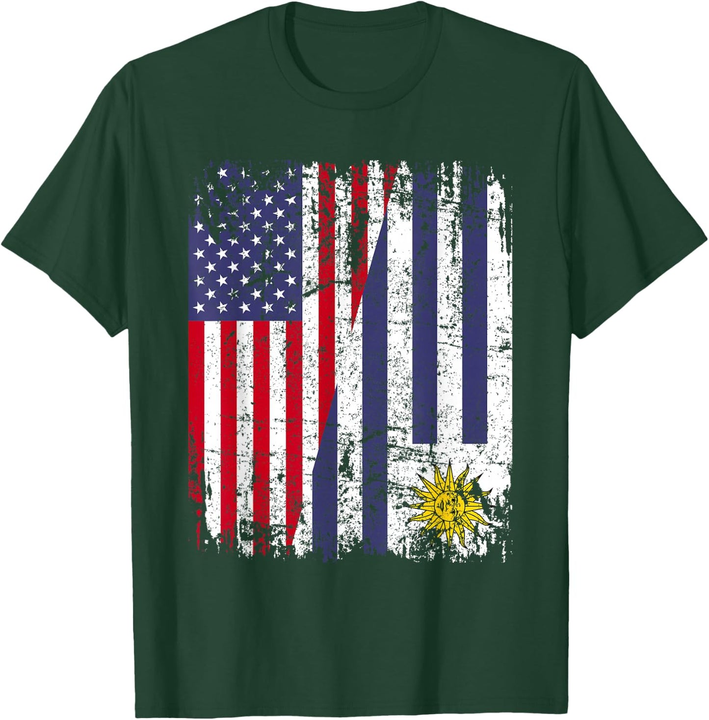 Uruguayan Roots | Half American Flag | Uruguay T-Shirt - T-Shirt | Forest