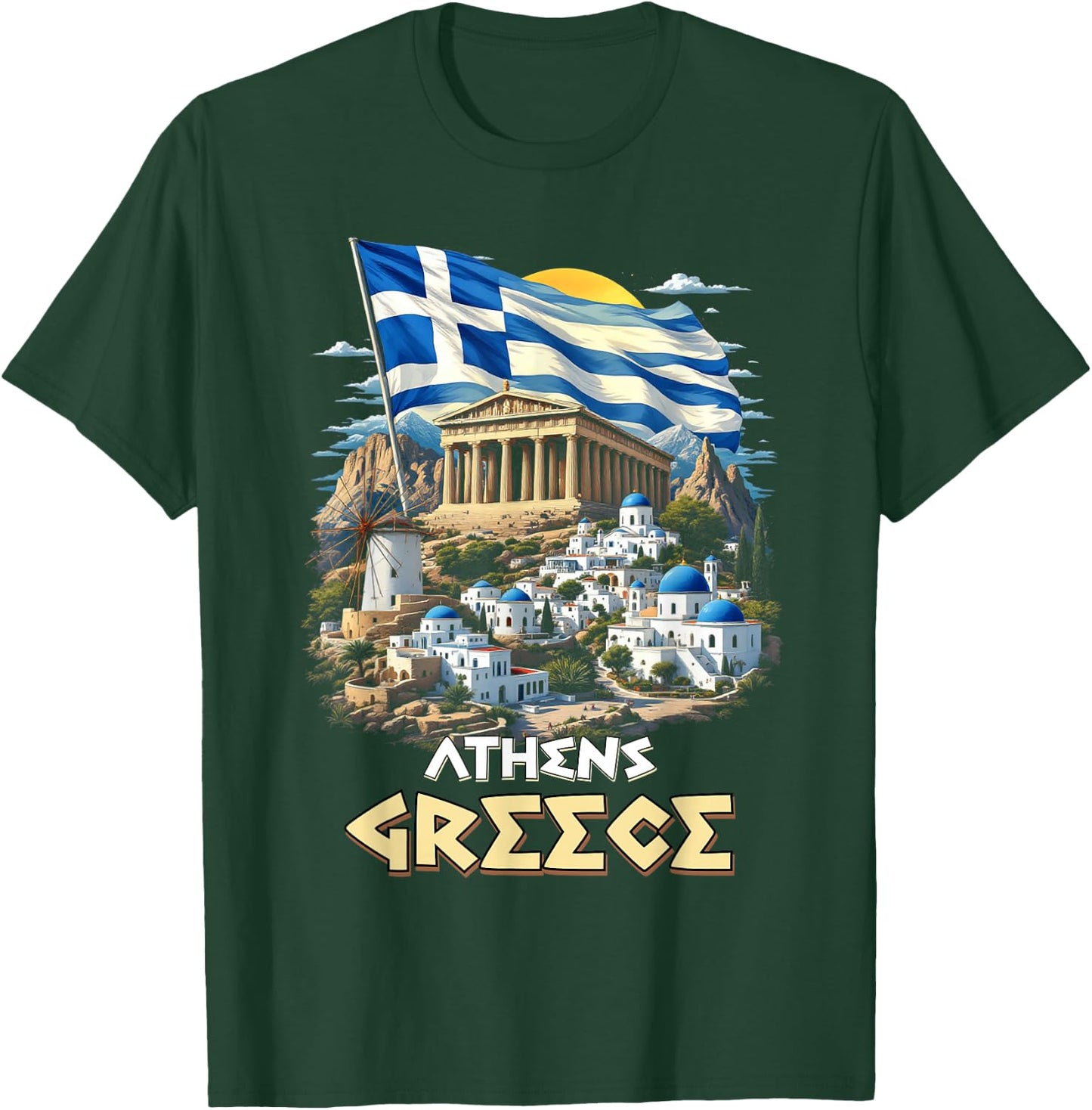 Athens Greece Flag Athens Souvenir Travel Vacation T-Shirt - T-Shirt | Forest