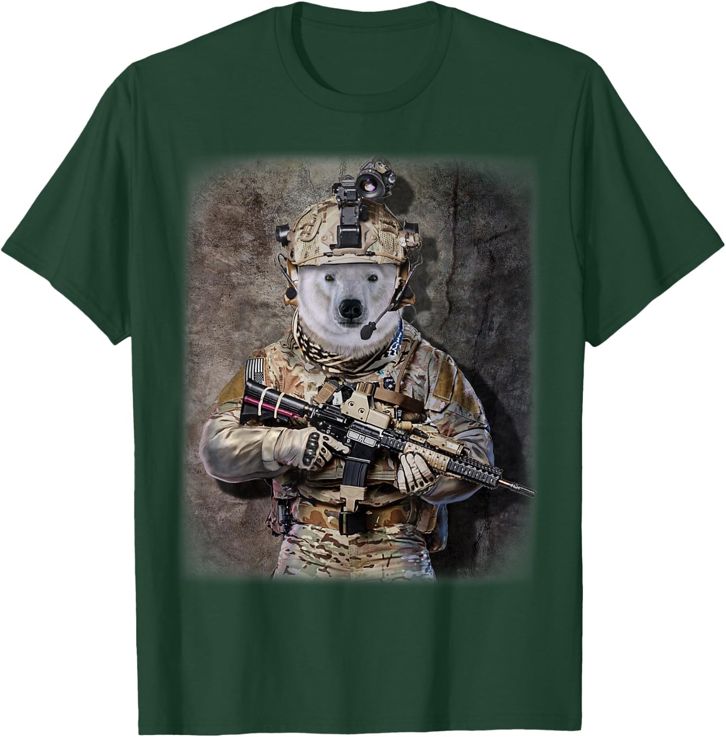 Polar Bear as Army Commando in Full Tactical Gear T-Shirt - T-Shirt | Forest