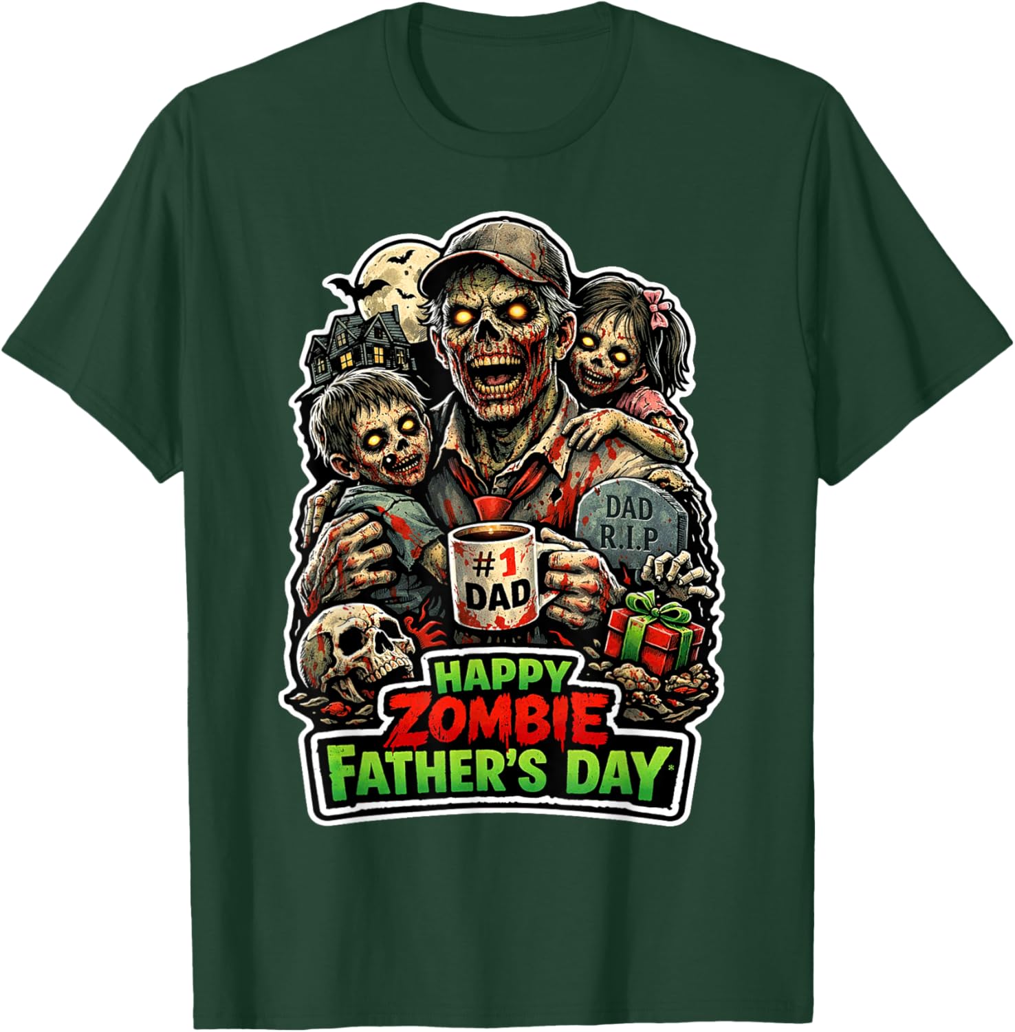 Happy Zombie Fathers Day Funny Dad Horror Humor T-Shirt - T-Shirt | Forest