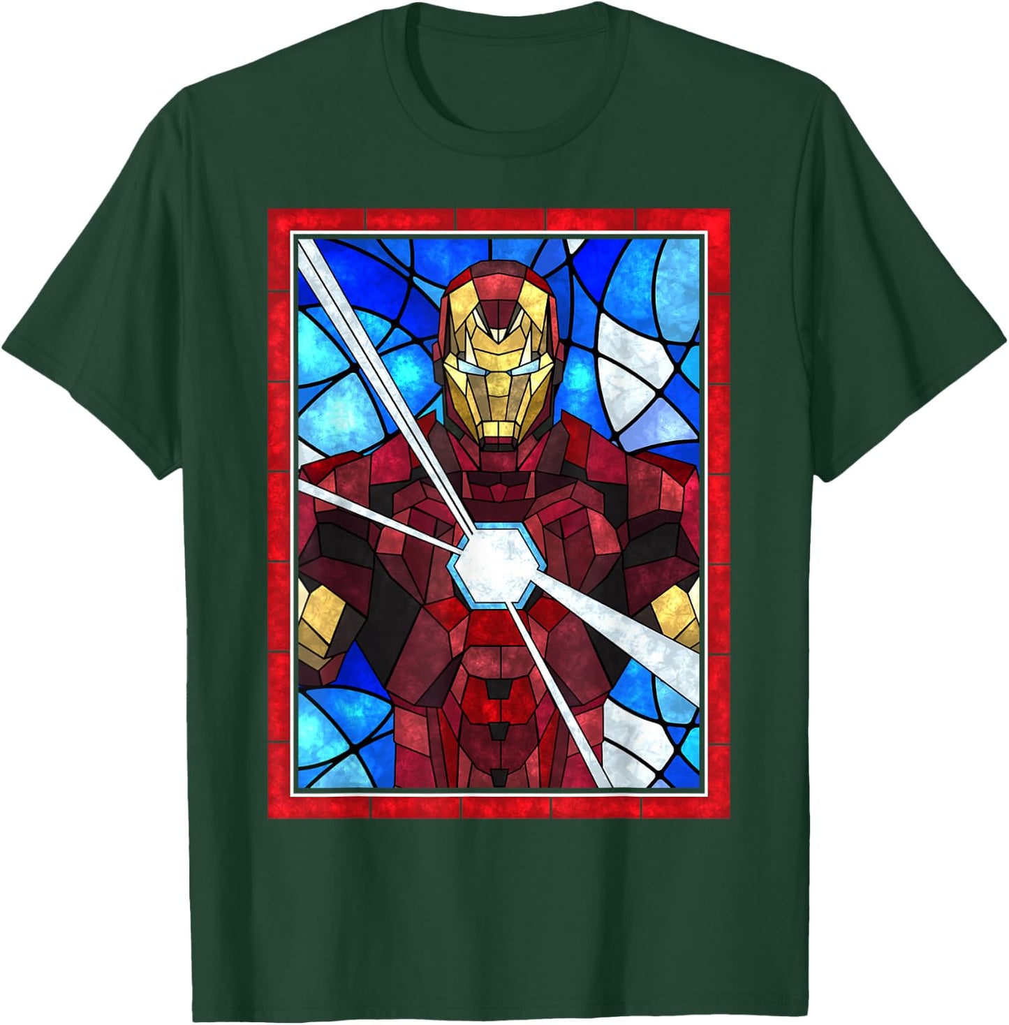 Marvel Iron Man Arc Reactor Beams Stained Glass Portrait T-Shirt - T-Shirt | Forest