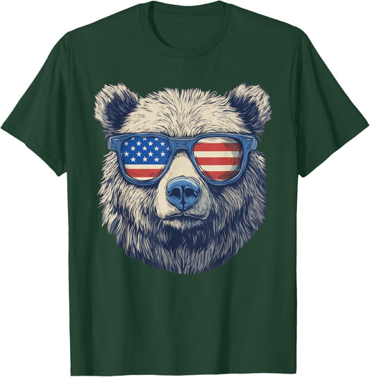Bear Sunglasses American Flag 4th Of July T-Shirt - T-Shirt | Forest