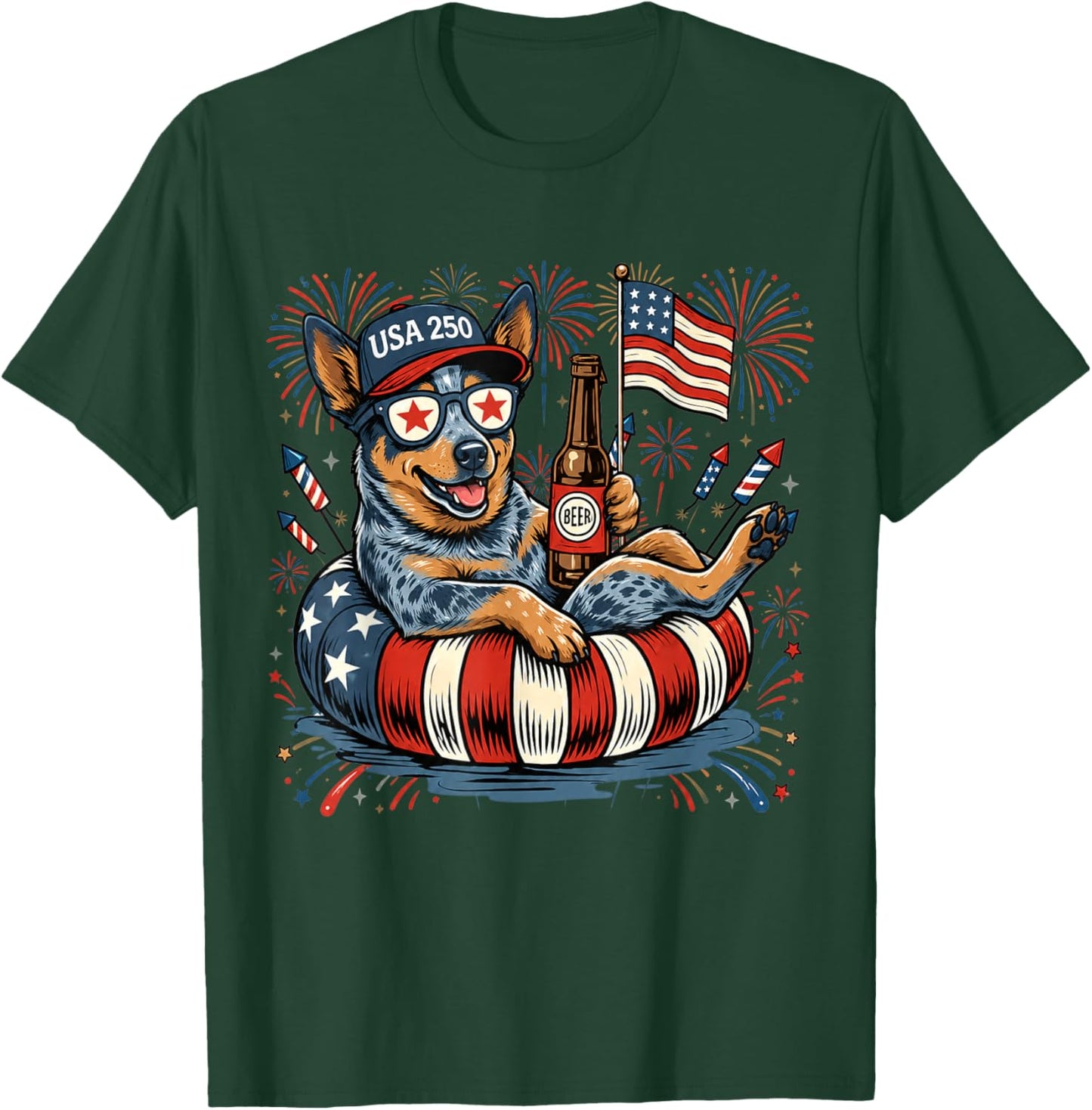 Patriotic Australian Cattle Dog 4th of July USA 250 Years T-Shirt - T-Shirt | Forest