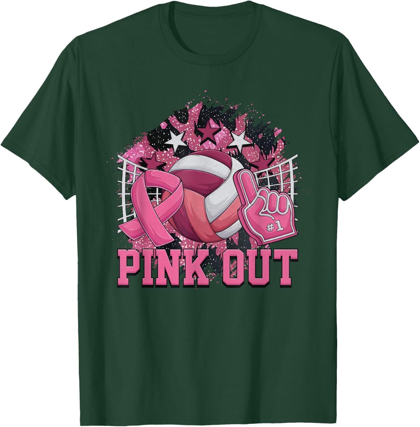 Pink Out Volleyball Pink Ribbon Breast Cancer Awareness T-Shirt - T-Shirt | Forest