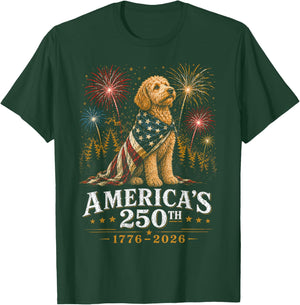 Goldendoodle USA Flag America's 250th Anniversary 1776 2026 T-Shirt - T-Shirt | Forest