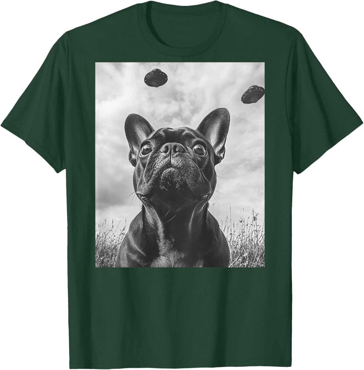Funny graphic French Bulldog Frenchie UFO Alien Funny weird Women Kids T-Shirt - T-Shirt | Forest