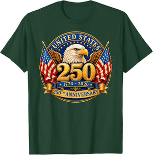 250th Anniversary USA Flag 250 Years American 4th of July T-Shirt - T-Shirt | Forest