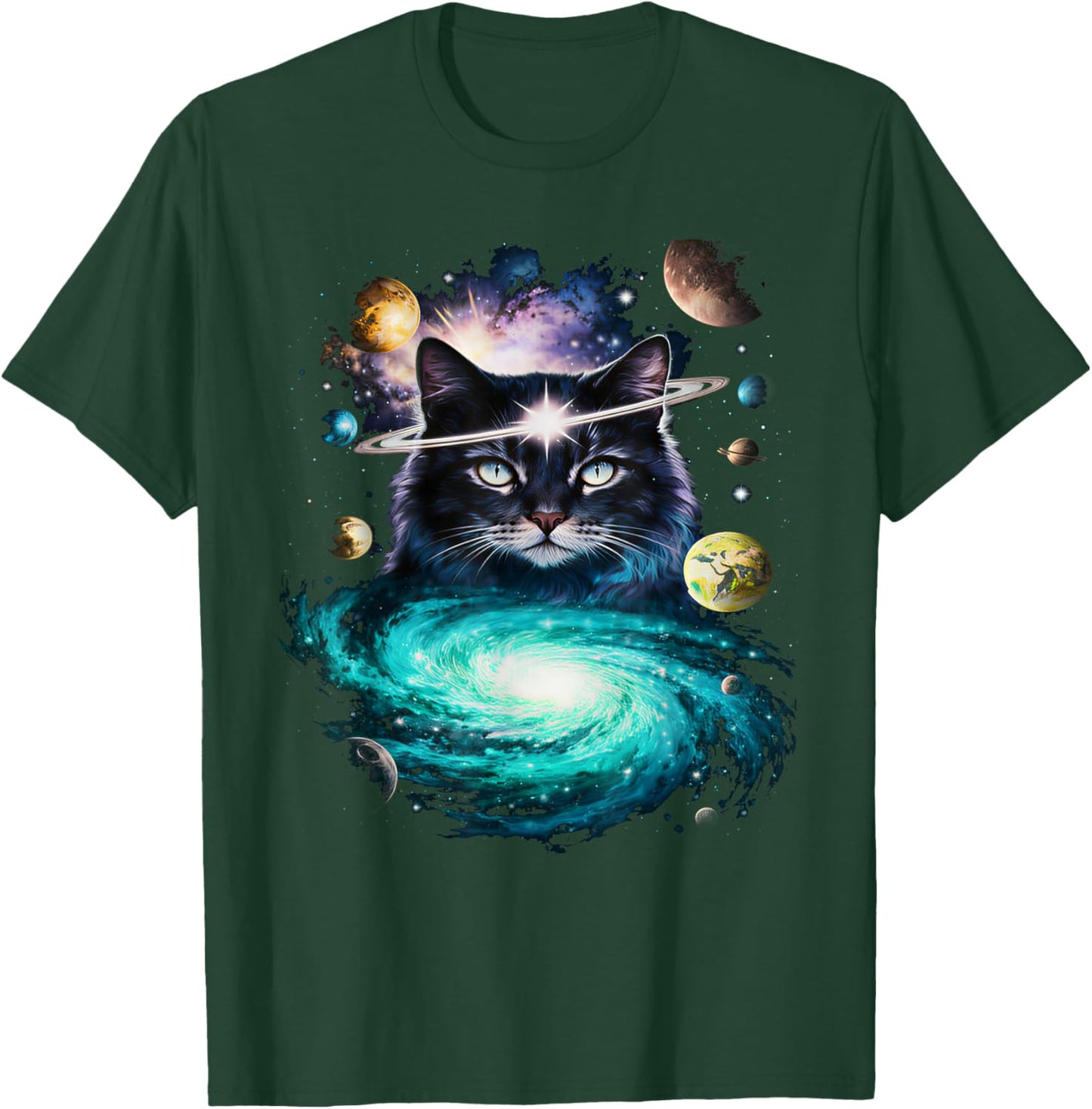 Funny Space Cat Lover Galaxy Cat Dad Mom Teens Kids Women T-Shirt - T-Shirt | Forest