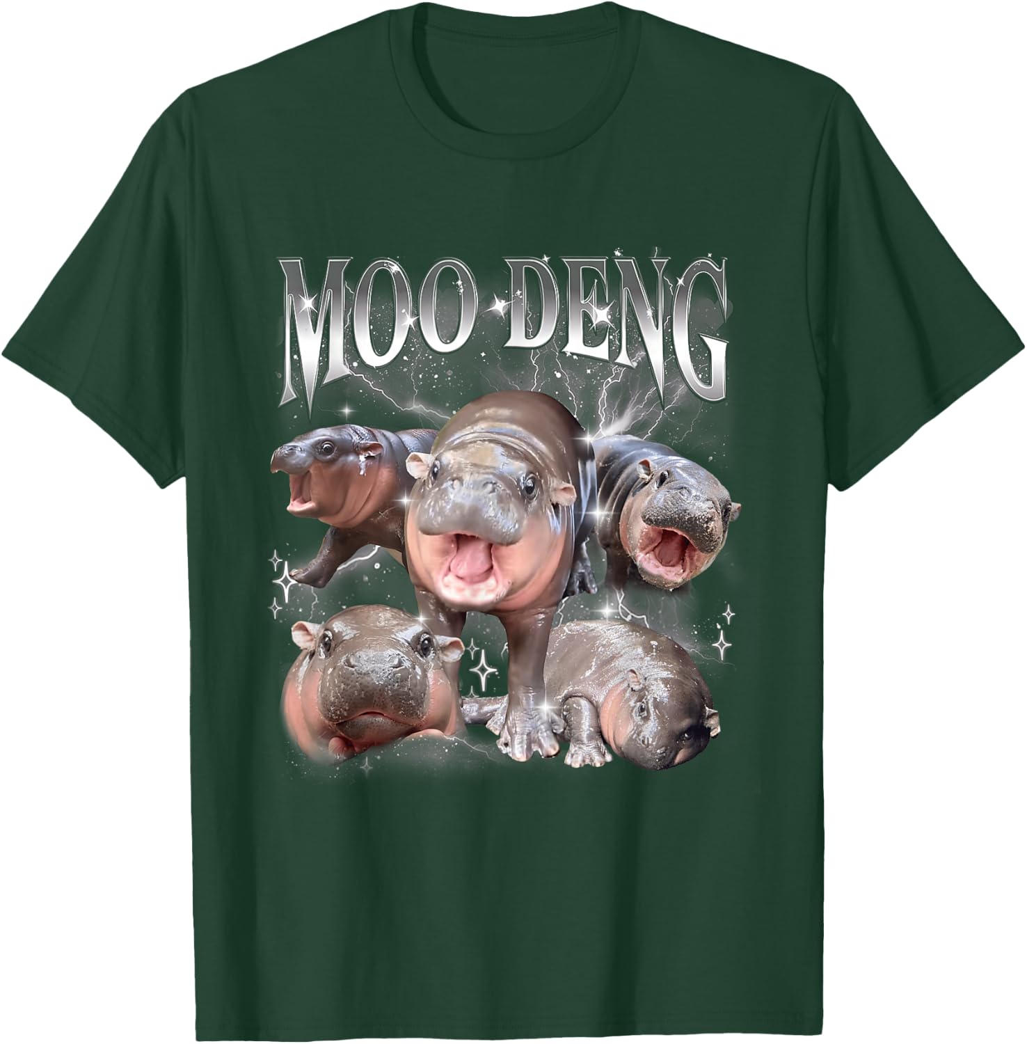 Funny Vintage Moo-deng the Famous Baby Pigmy Hippo Moodeng T-Shirt - T-Shirt | Forest