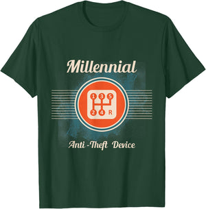 Automotive Millennial Gear Shift, Anti Theft Vehicle T-Shirt - T-Shirt | Forest