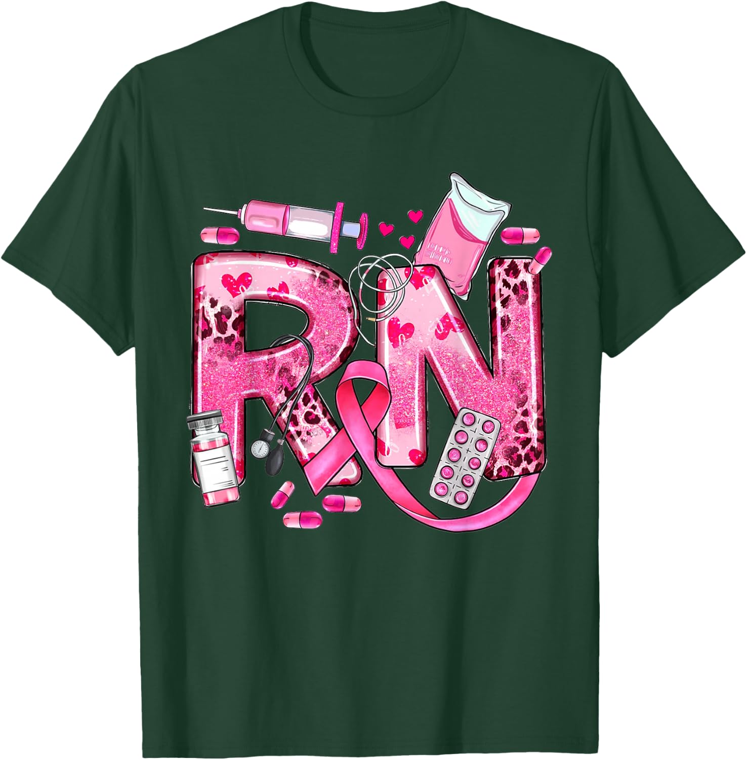 Nurse Breast Cancer Awareness Pink Ribbon Nursing RN Life T-Shirt - T-Shirt | Forest