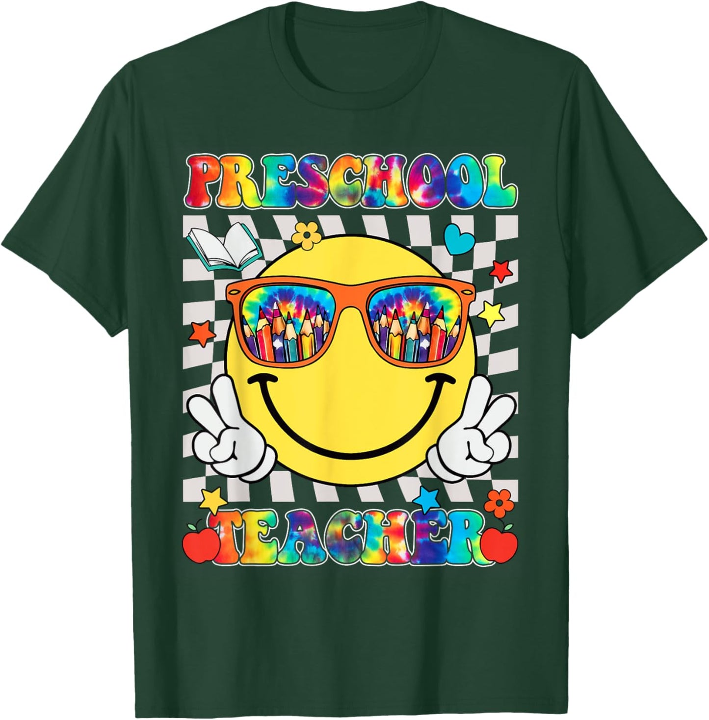 Preschool Teacher Smile Face Tie Dye Back To School T-Shirt - T-Shirt | Forest