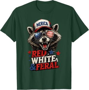 Preppy Red White and Feral Raccoon 4th of July Men Women Kid T-Shirt - T-Shirt | Forest