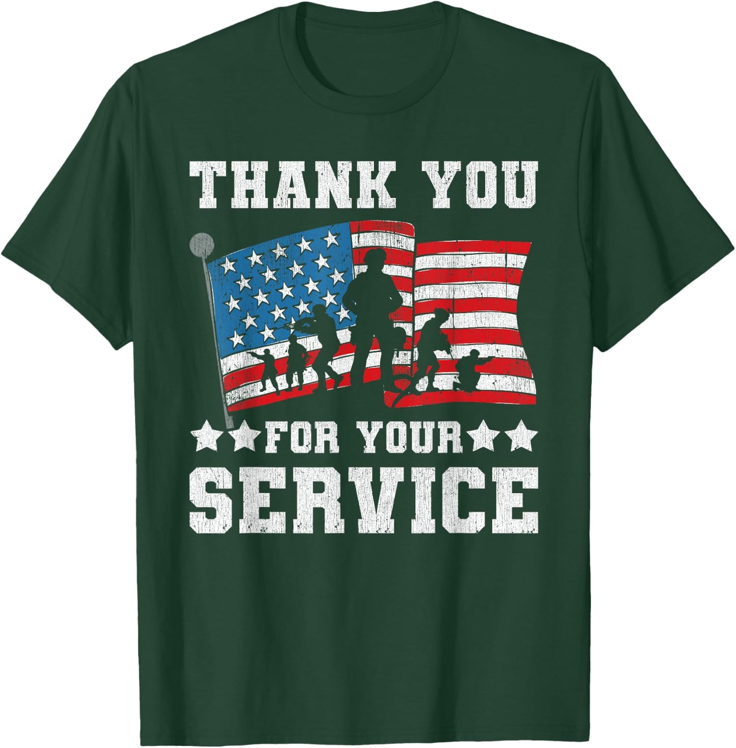 Thank You For Your Service American Flag Military Gift Shirt T-Shirt - T-Shirt | Forest