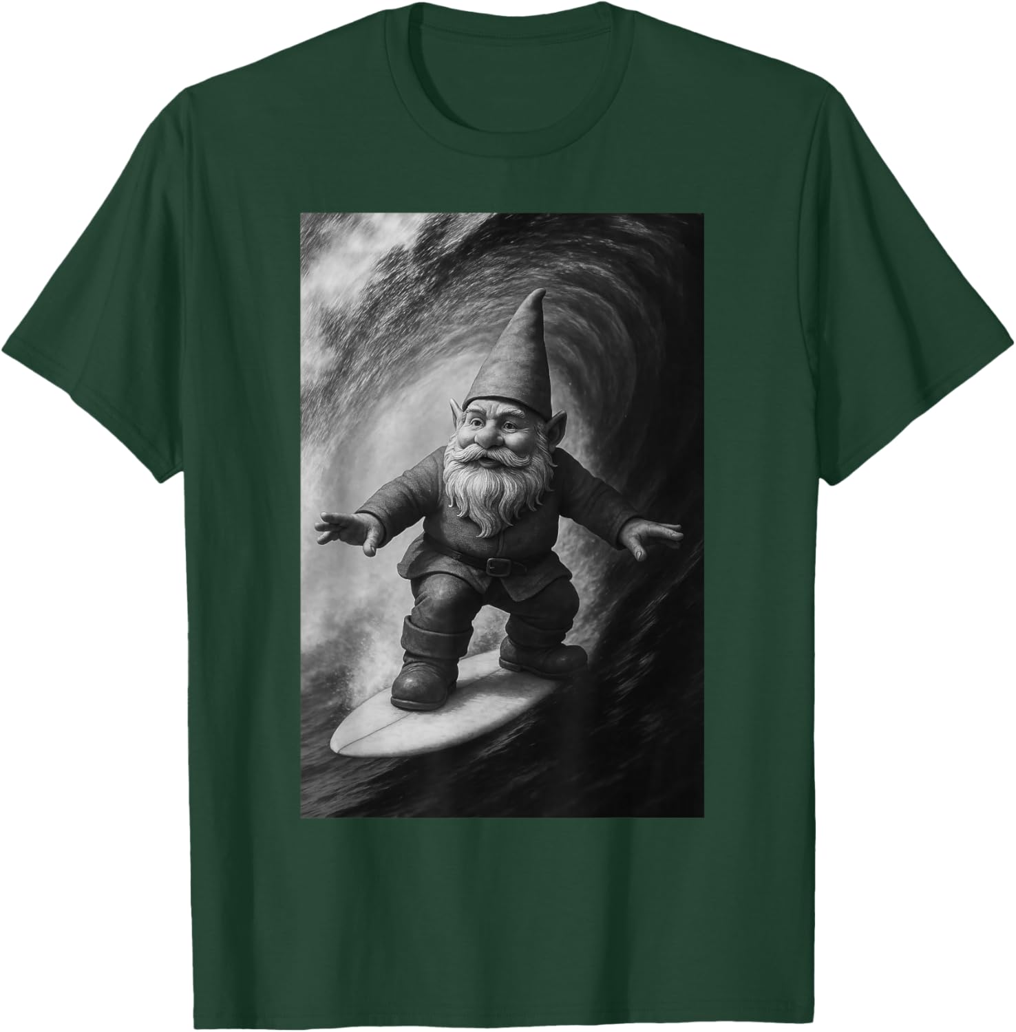 Funny Surfing Gnome Selfie On Surfboard Beach Gnome T-Shirt - T-Shirt | Forest