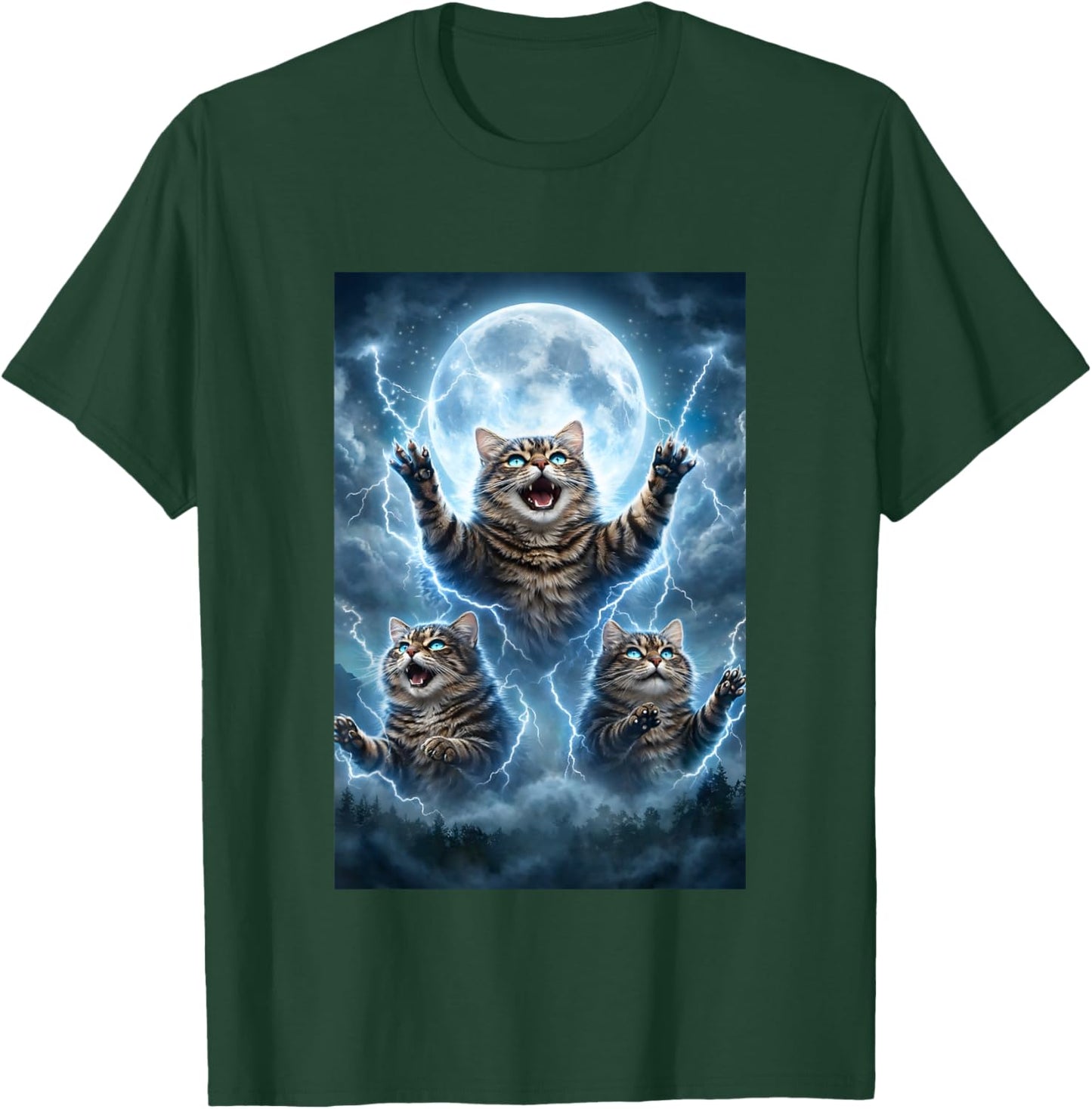 Storm Moon Magic Tabby Feline Fantasy Art T-Shirt - T-Shirt | Forest